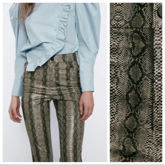 NWT. Zara SnakeSkin Print Flare Trousers. Size XS. - Picture 2 of 10